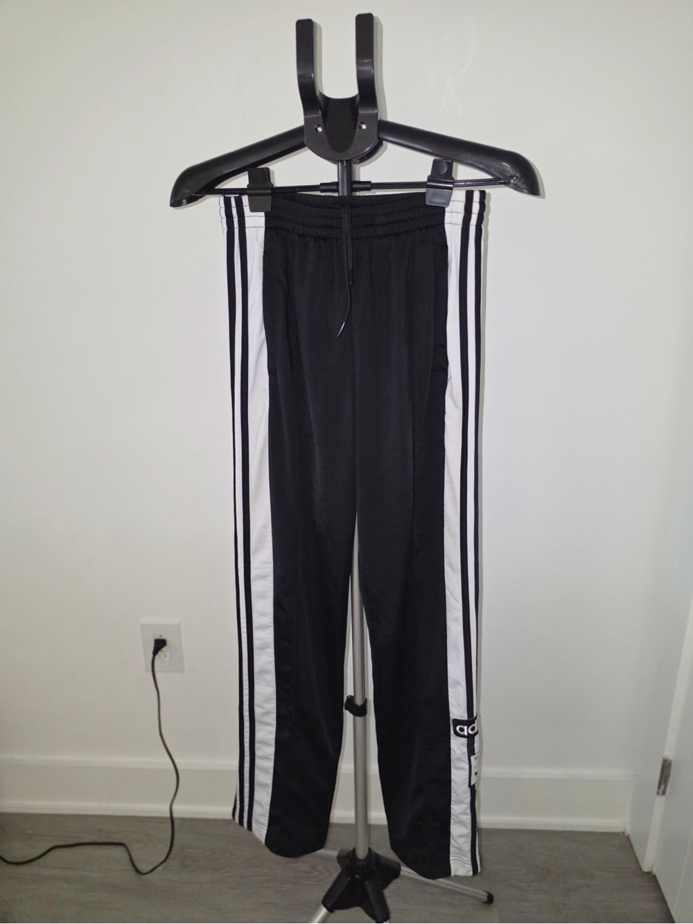 adidas Black Track Pants with White Side Stripes and 3-Stripe Detail